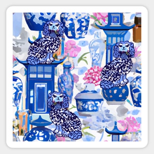 Staffordshire dogs, peonies and chinoiserie jars Sticker